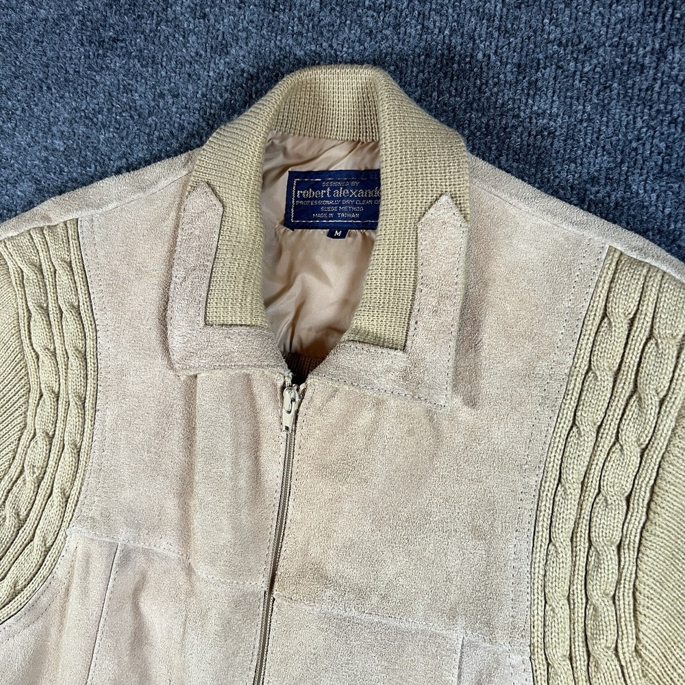 Vintage Robert Alexander Suede Knit Bomber Jacket Tan Beige Made in Taiwan M